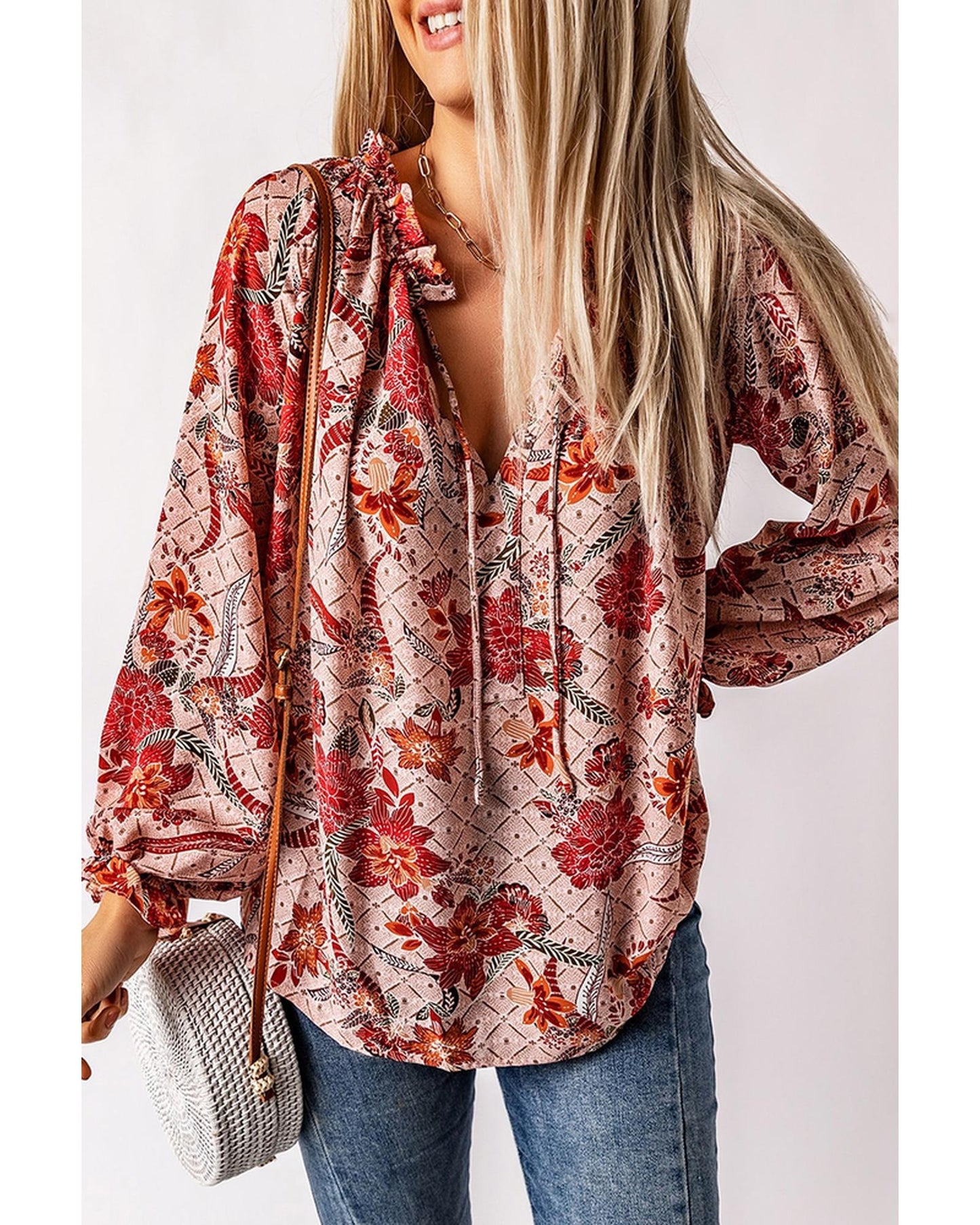 Cheeky X by Azura Exchange Printed Split V Neck Blouse - 2XL