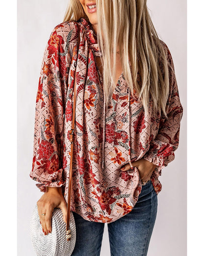 Cheeky X by Azura Exchange Printed Split V Neck Blouse - 2XL