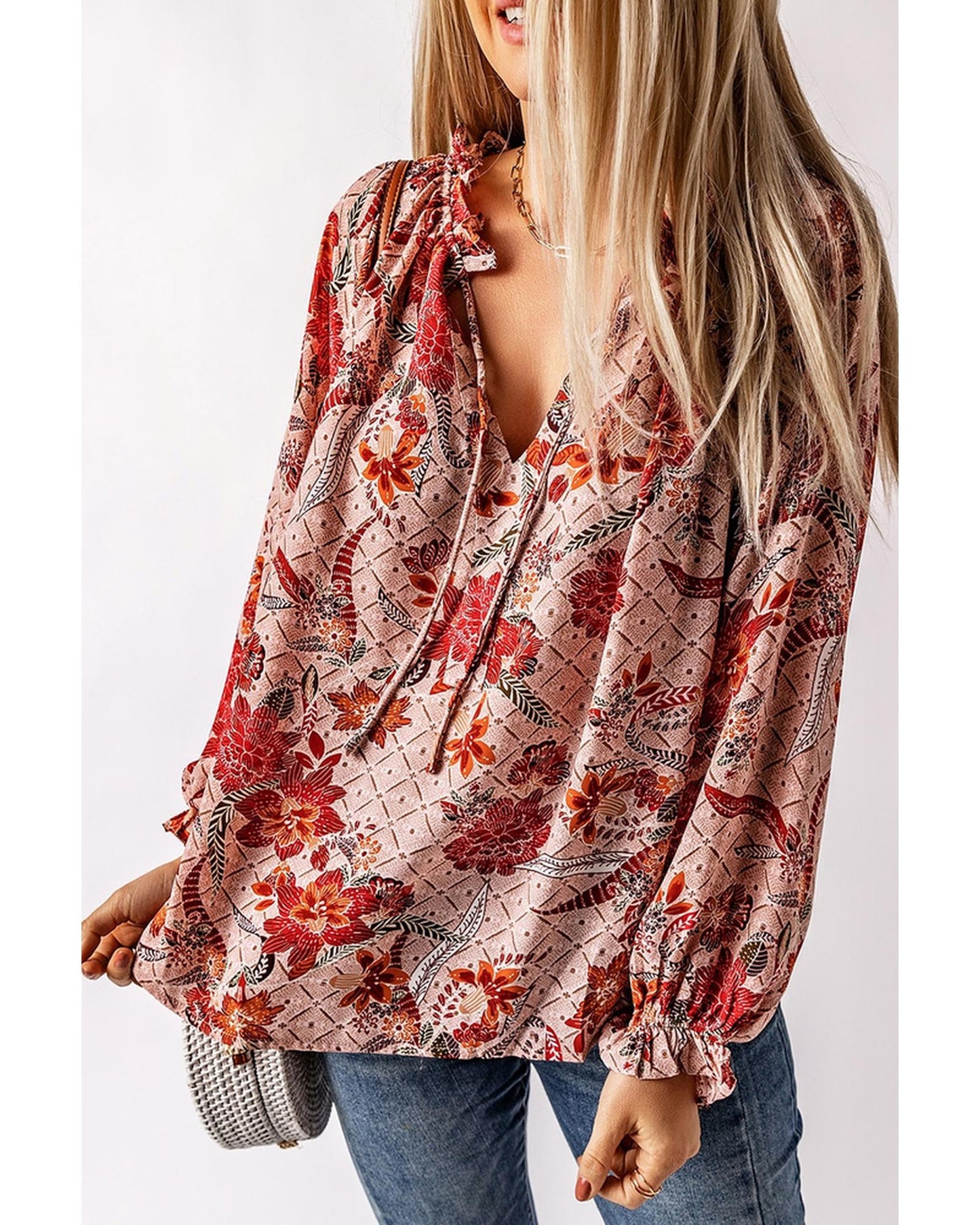 Cheeky X by Azura Exchange Printed Split V Neck Blouse - 2XL