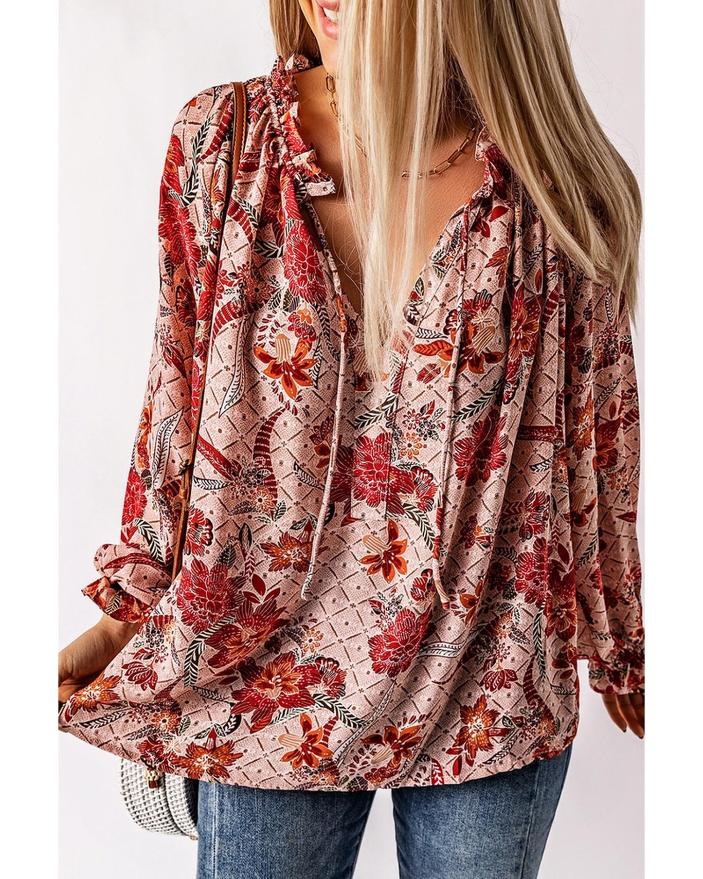 Cheeky X by Azura Exchange Printed Split V Neck Blouse - 2XL