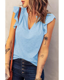 Azura Exchange Solid V Neck Butterfly Sleeve Tee - S