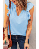 Azura Exchange Solid V Neck Butterfly Sleeve Tee - S