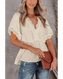 Azura Exchange Lace Splicing V Neck Blouse - S