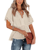 Azura Exchange Lace Splicing V Neck Blouse - S