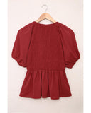 Azura Exchange Puff Sleeve Smocked Top - L