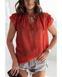 Azura Exchange Tiered Ruffled Drawstring V Neck Top - L