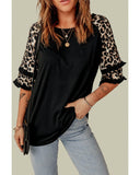 Azura Exchange Leopard Patchwork Ruffled Sleeve Top - M