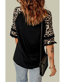 Azura Exchange Leopard Patchwork Ruffled Sleeve Top - M