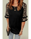 Azura Exchange Leopard Patchwork Ruffled Sleeve Top - M