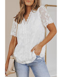 Azura Exchange Contrast V Neck T Shirt with Jacquard Lace Crochet - 2XL