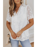 Azura Exchange Contrast V Neck T Shirt with Jacquard Lace Crochet - 2XL