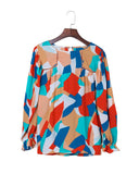 Azura Exchange Abstract Pattern Ruffled Puff Sleeve Blouse - S