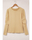 Azura Exchange Puffy Sleeve Khaki Textured Knit Top - M