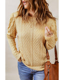 Azura Exchange Puffy Sleeve Khaki Textured Knit Top - M