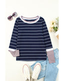 Azura Exchange Color Block Cuffs Rib Knit Striped Pullover - M