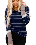 Azura Exchange Color Block Cuffs Rib Knit Striped Pullover - S