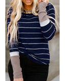 Azura Exchange Color Block Cuffs Rib Knit Striped Pullover - S