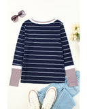 Azura Exchange Color Block Cuffs Rib Knit Striped Pullover - S