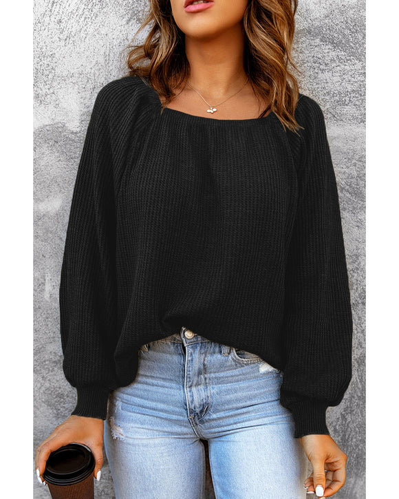 Azura Exchange Puff Sleeve Waffle Knit Top - M