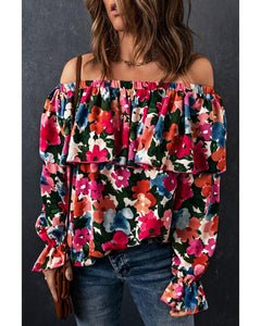 Azura Exchange Floral Print Off Shoulder Blouse - XL