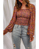 Azura Exchange Smocked Floral Print Long Sleeve Top - 2XL