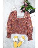 Azura Exchange Smocked Floral Print Long Sleeve Top - 2XL