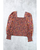 Azura Exchange Smocked Floral Print Long Sleeve Top - XL