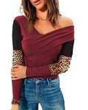 Azura Exchange Leopard Ribbed Wrap Top - L