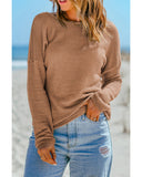 Azura Exchange Waffle Knit Drop Shoulder Long Sleeve Top - L