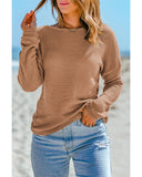 Azura Exchange Waffle Knit Drop Shoulder Long Sleeve Top - S