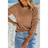 Azura Exchange Waffle Knit Drop Shoulder Long Sleeve Top - S