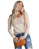 Azura Exchange Lace Crochet V Neck Long Sleeve Top - 2XL