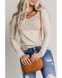 Azura Exchange Lace Crochet V Neck Long Sleeve Top - S