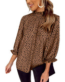 Azura Exchange Frilled Neck 3/4 Sleeves Cheetah Blouse - M