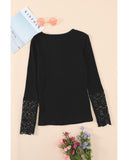 Azura Exchange Lace Hem Sleeve Button Top - XL