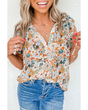 Azura Exchange Multicolor Split V Neck Flower Print Blouse - M