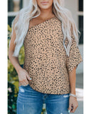 Azura Exchange Leopard Asymmetric One Shoulder Blouse - M