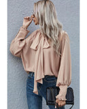 Azura Exchange Khaki Frilled Knotted Blouse with Bishop Sleeves - S