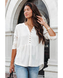 Azura Exchange Waffle Knit Half Button Henley Top - XL