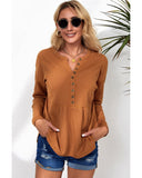 Azura Exchange Waffle Knit Half Button Henley Top - L