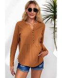 Azura Exchange Waffle Knit Half Button Henley Top - L