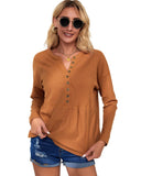 Azura Exchange Waffle Knit Half Button Henley Top - L