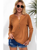 Azura Exchange Waffle Knit Half Button Henley Top - L