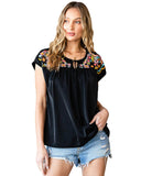 Azura Exchange Embroidered Short Sleeve Blouse - S