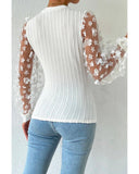 Azura Exchange Applique Mesh Sleeves Textured Knit Blouse - M