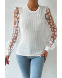 Azura Exchange Applique Mesh Sleeves Textured Knit Blouse - M