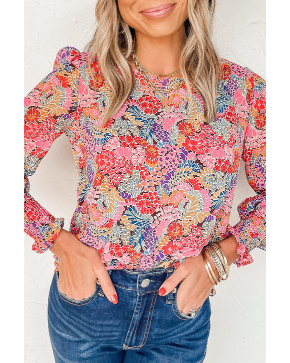 Azura Exchange Floral Puff Sleeve Blouse - M