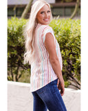 Azura Exchange Striped Tiered Cap Sleeve Blouse - L