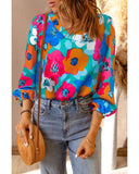 Azura Exchange Floral Print V Neck Blouse - L