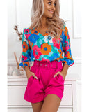 Azura Exchange Floral Print V Neck Blouse - L